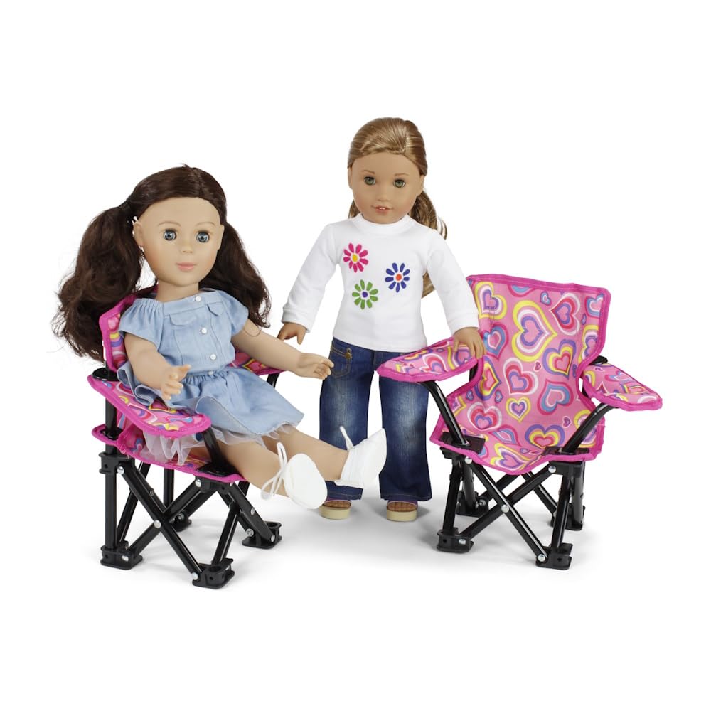 Emily Rose 18 Inch Doll Pink Folding Camping Sports Camp Beach 2 Chair Toy Set with Carry Storage Case | Furniture & Accessories Fits 14 - 19 Inch