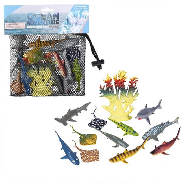Rhode Island Novelty Shark and Stingray Playset: 12 Piece Toy Set in Clip Bag for Play on The GO!