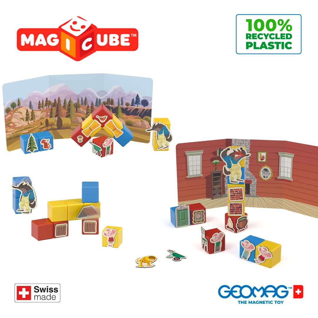 Geomag, Magicube Story Building Three Little Pigs, Magnetic Games Suitable for Children from 3 Years Old, Magnetic Theatre, 42-Piece Pack, 100%