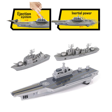 WASK Army Toys for Boys - Launching Military Aircraft Carrier Toys Set Military Naval Ship with Battleship, Supply Ship, Fighter Jets, Aircraft