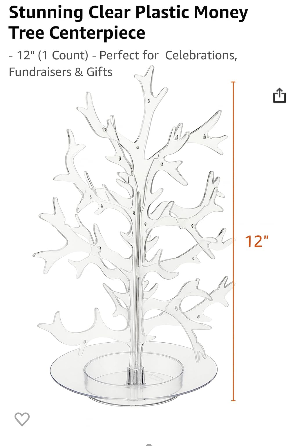 Stunning Clear Plastic Money Tree Centerpiece - 12" (1 Count) - Perfect for Celebrations, Fundraisers & Gifts