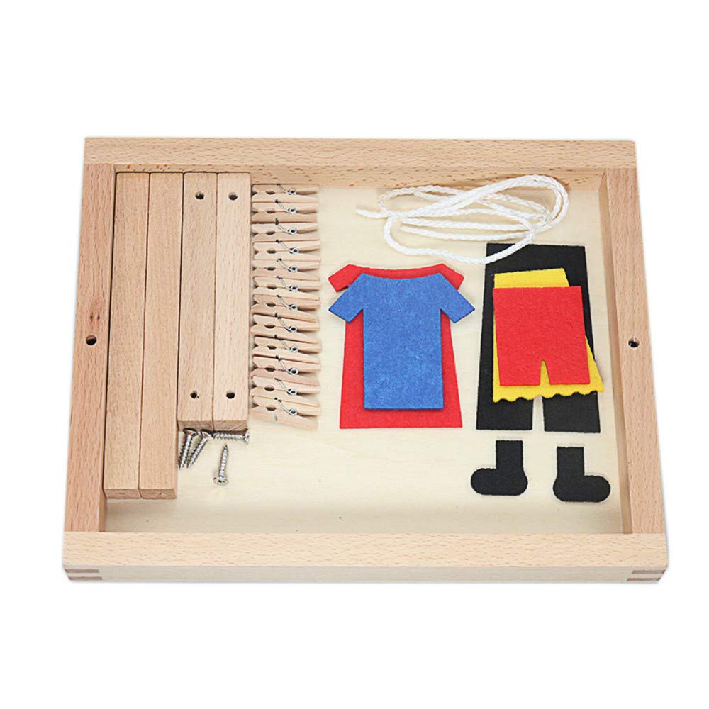 Montessori Wooden DIY Mini Simulation Clothes Drying Frame Clothes Suit Toys for Baby Children Basic Life Practice Training Toys