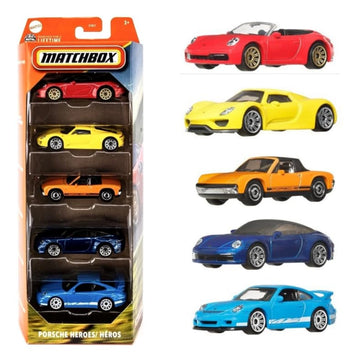 Matchbox Porsche Heroes 5-Pack [911 Cabriolet, 918 Spyder, 1971 914, 911 Targa, 911 GT3] 1:64 Scale Diecast Toy Vehicles