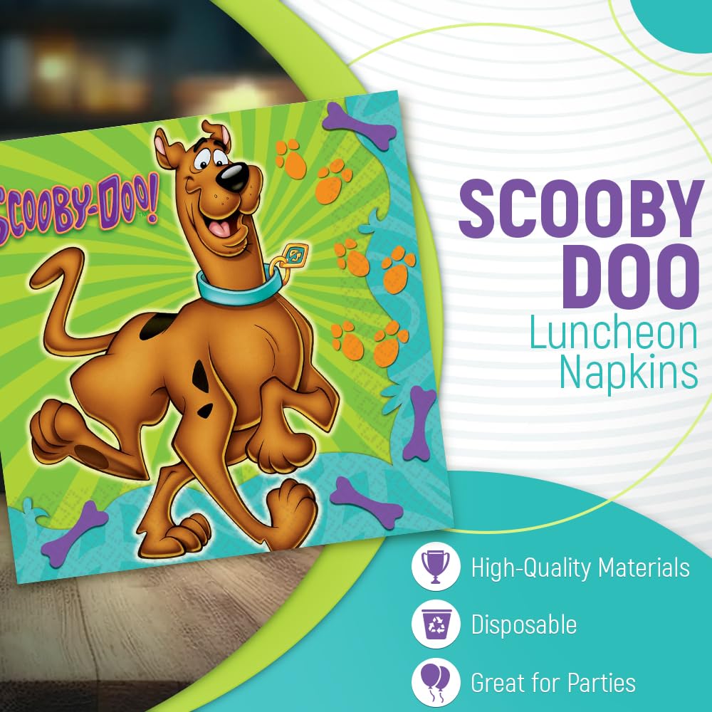 Scooby-Doo Luncheon Napkins - 6.5" x 6.5" (16 Count), Premium Paper Napkins & Multicolor Design - Perfect For Themed Parties & Events