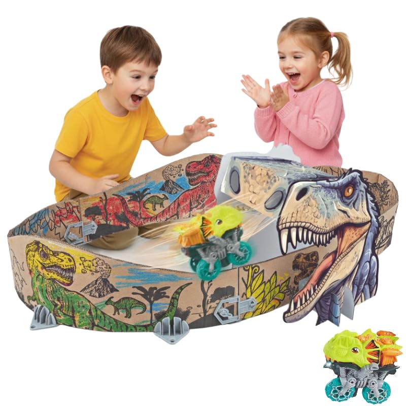 Dinosaur Toys, Create A Dinosaur World Road Race Track Set, Flexible Track Playset and 2 pcs Cool Dinosaur car Shells for 3 4 5 6 Year & Up Old boy