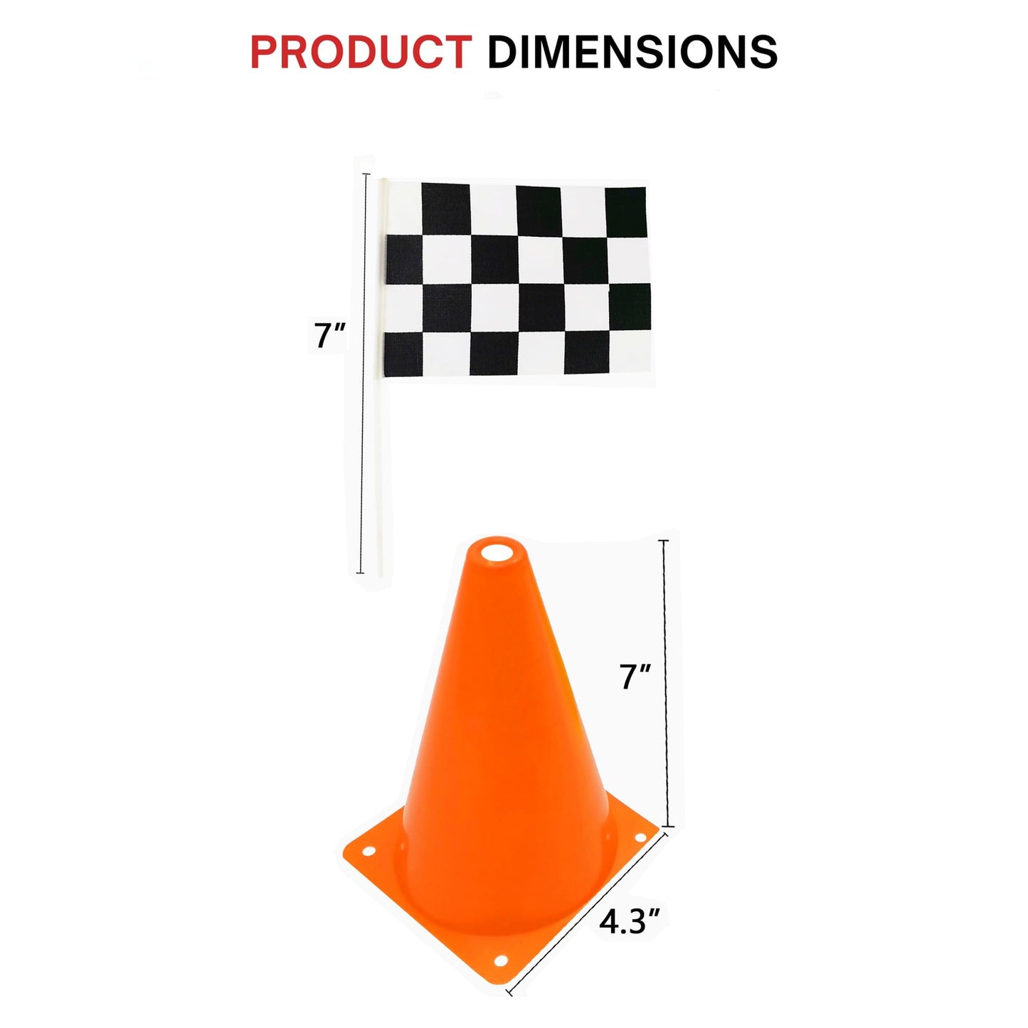 YOELVN 9 Pack 7inch Orange Race Cones with Holes on Top,18 Pack Checkered Flags,Racing Car Birthday Party Decorations,Two Fast Centerpieces,Race Cars