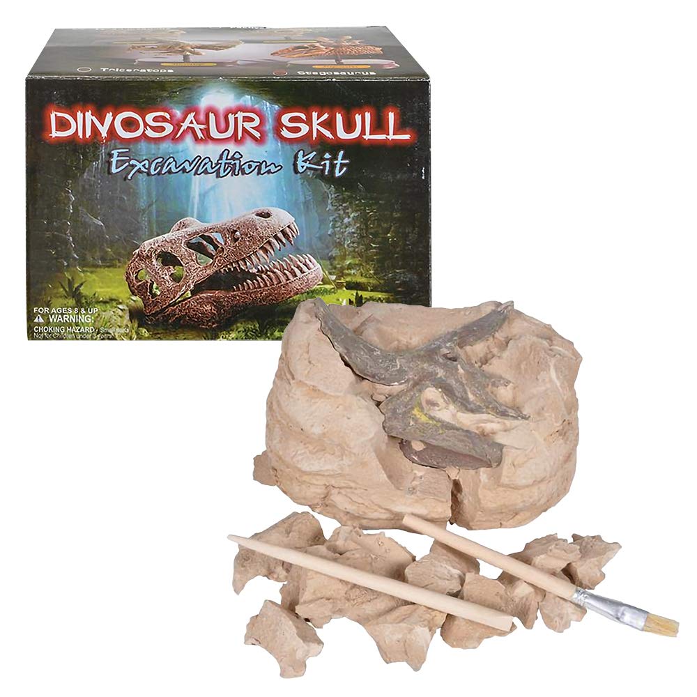 ArtCreativity Dinosaur Excavation Kit for Kids, 5.5” Triceratops Skull Excavating Set with Fossil Digging Tools and Stand, Fun Science Activity Toy