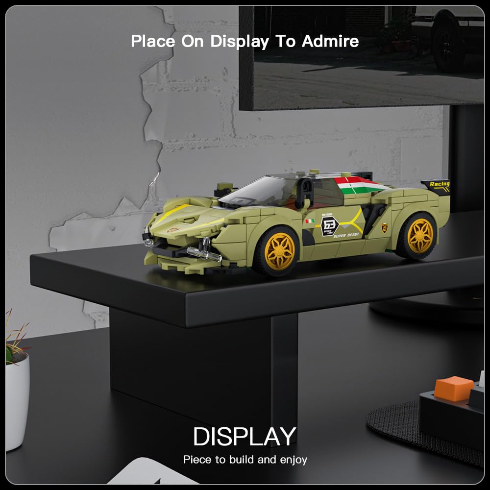 Mould King Speed Champion Super Car Building Sets with Display Case, Model Car Kits Sports Building Blocks, Cool Simulation Cockpit Race Kits
