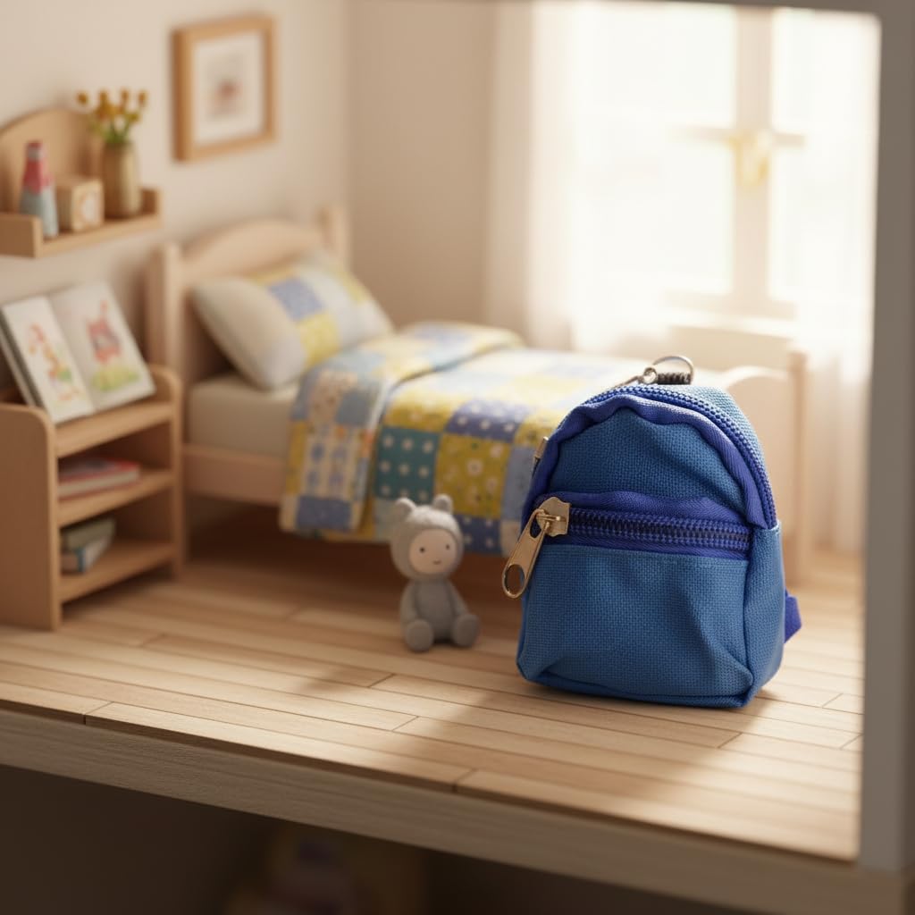 Blue Mini Doll Backpack School Bag Model Dollhouse School Accessory for 1/6 Scale Décor,Simulation Mini School Bag Model, for Doll House Furniture
