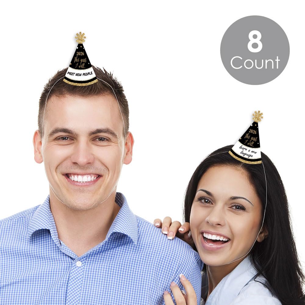 Big Dot of Happiness New Year's Eve - Gold - Mini Cone 2026 New Years Eve Party Hats - Small Little Party Hats - Set of 8