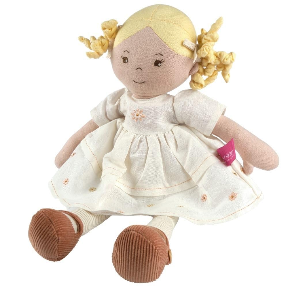 Tikiri Priscy Blonde Haired Doll in White Linen Dress with Display Box