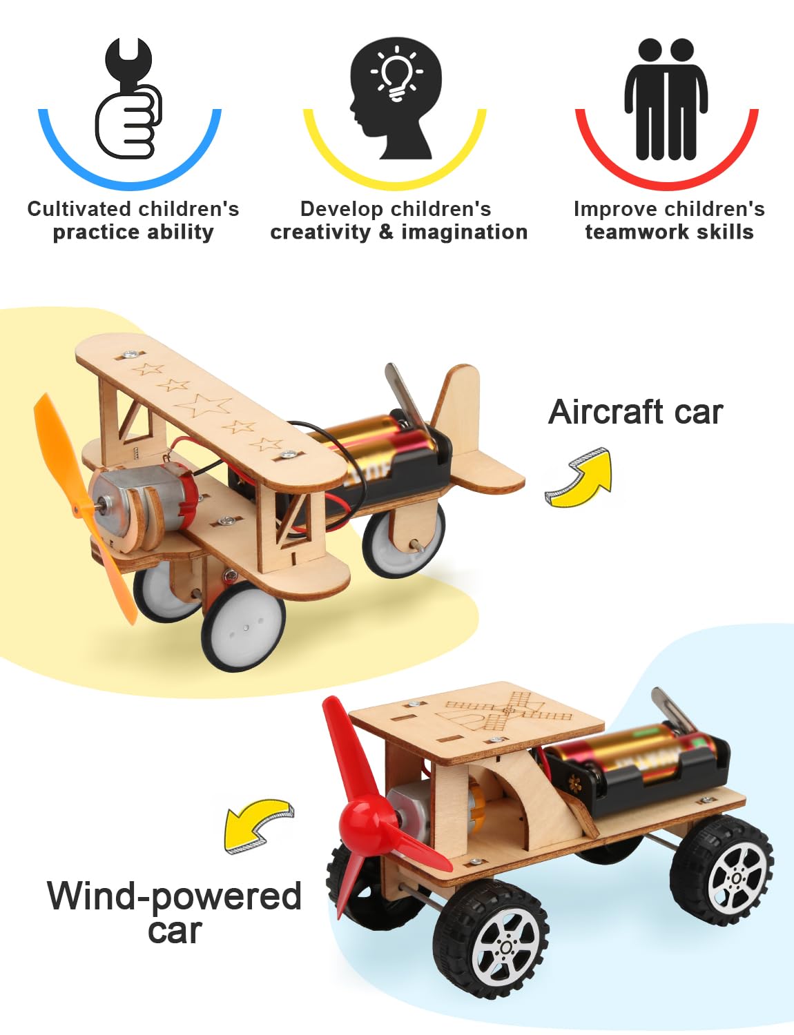 Poraxy 5 in 1 STEM Kits for Kids Age 8-10, Science Building Project Craft for 8-13, Model Car Kit, STEM Toys for Boys Girls Age 8-12, Wooden 3D