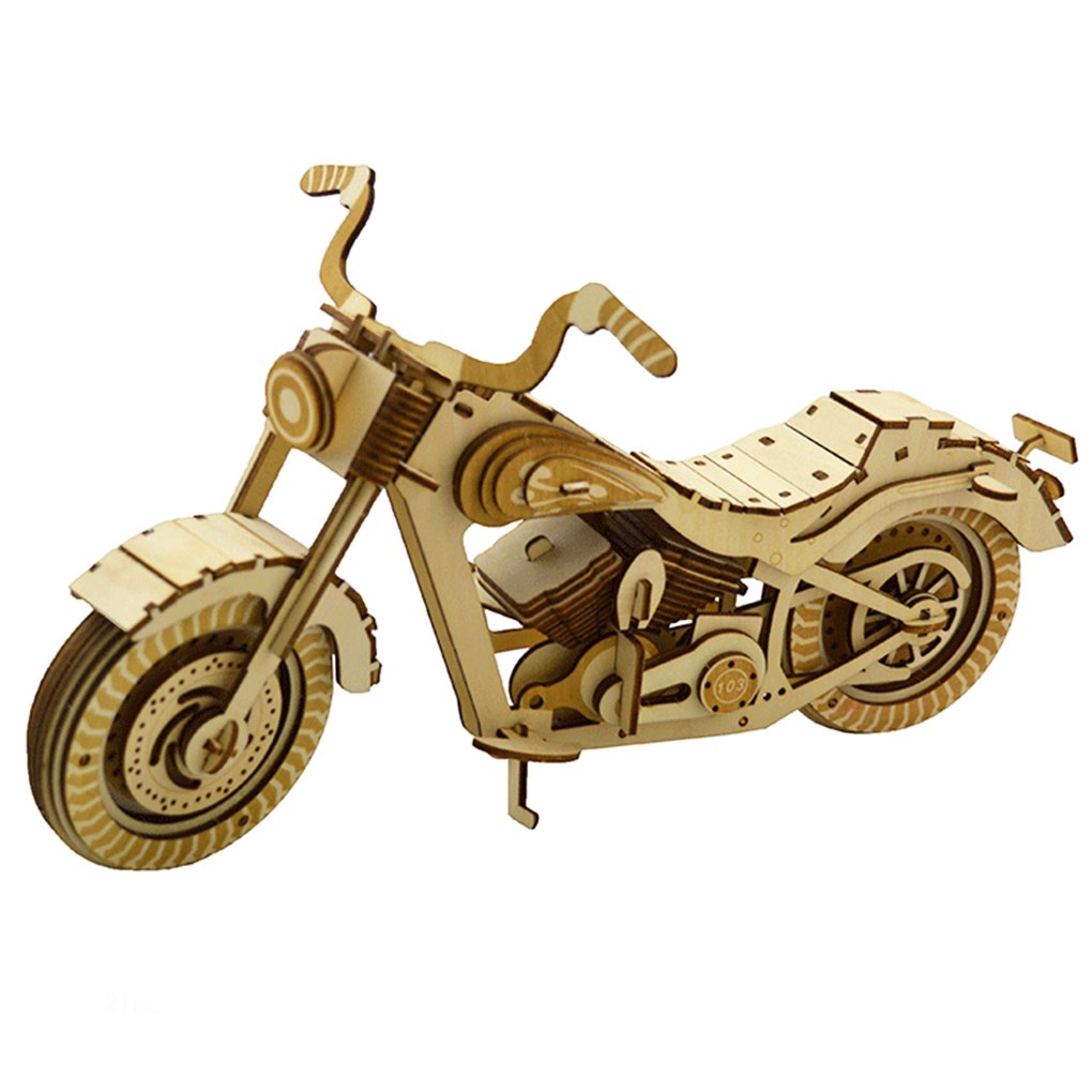Bitopbi 3D Wooden Puzzles Laser Engraving DIY Safe Assembly Constructor Kit Toy for Teens and Adults (Motorcycle)
