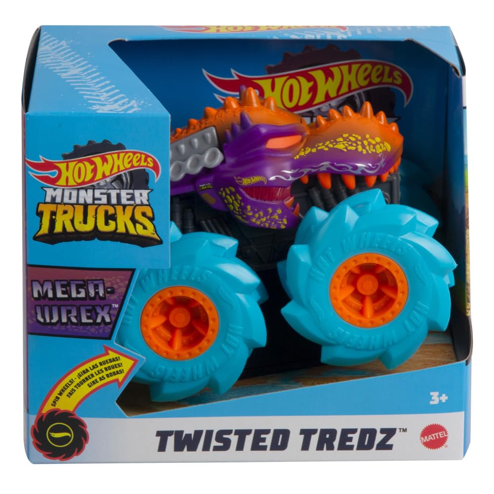 Hot Wheels Monster Trucks Twisted Tredz Vehicles, Creature-Themed 1:43 Scale Toy Truck with Pull-Back Motor & Giant Wheels, Gift for Kids Ages 3 Years
