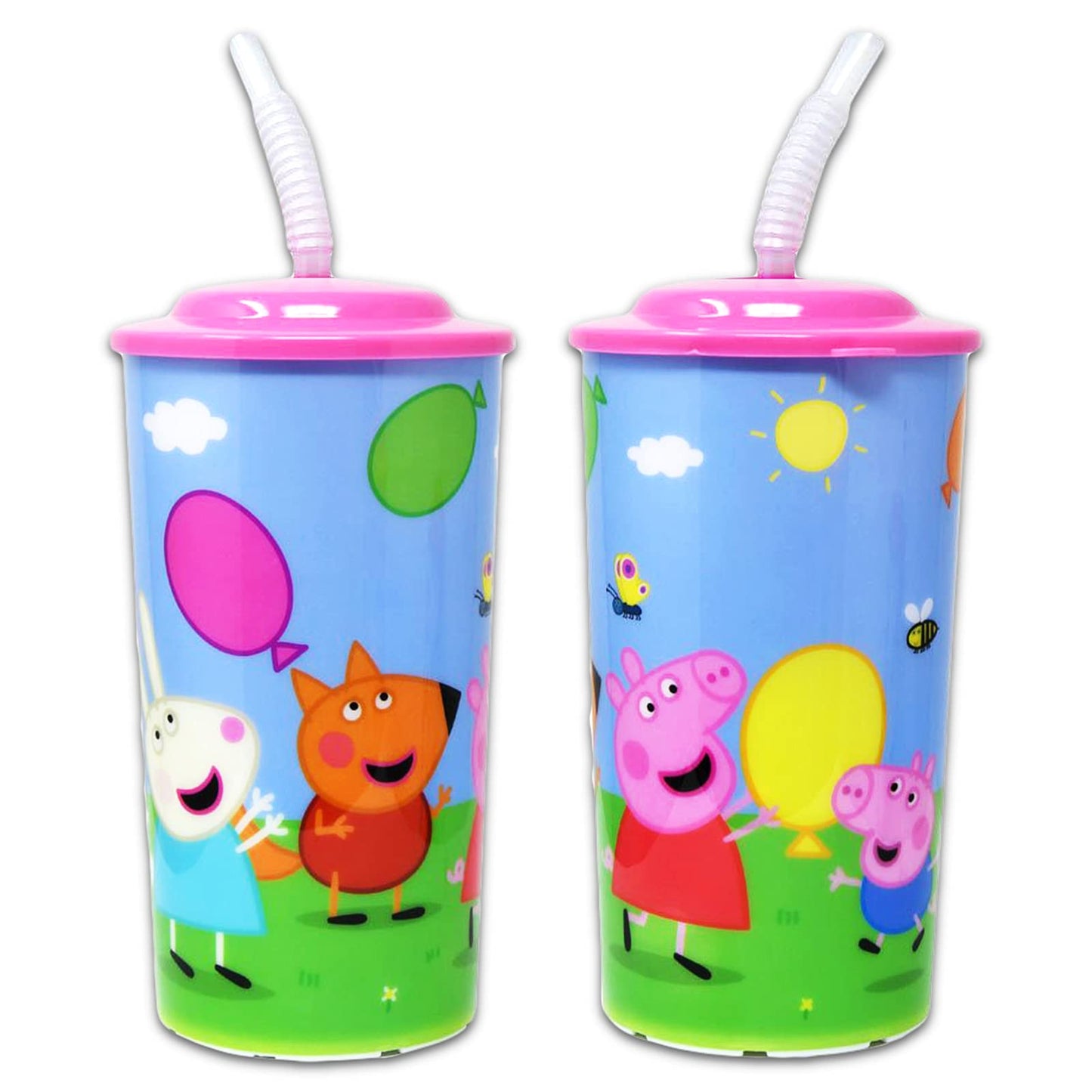 Peppa Pig Reusable 16 oz Sipper Tumbler Cups 6 Pack - Peppa Pig Dinnerware Bundle with 6 Reusable Cups Plus Stickers for Girls and Boys