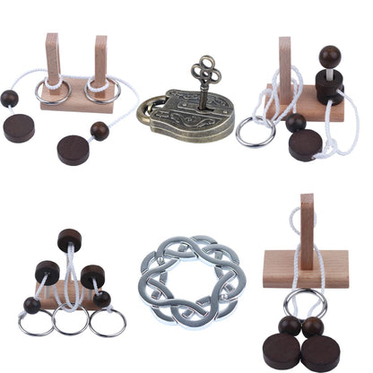 Brain Teaser Puzzle 3D Unlock Interlock Assorted Wooden and Metal ?IQ Logic Training Family Game Party Favor Coffee Table Time Unlock Interlock Mind