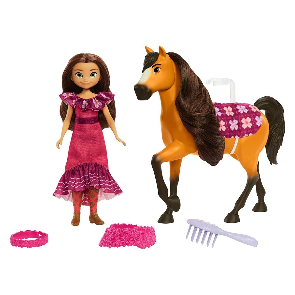 Mattel Spirit Untamed Doll & Toy Horse Set, Miradero Festival Lucky 7-inch Small Doll with Spirit (8-inch) with Long Mane & Accessories