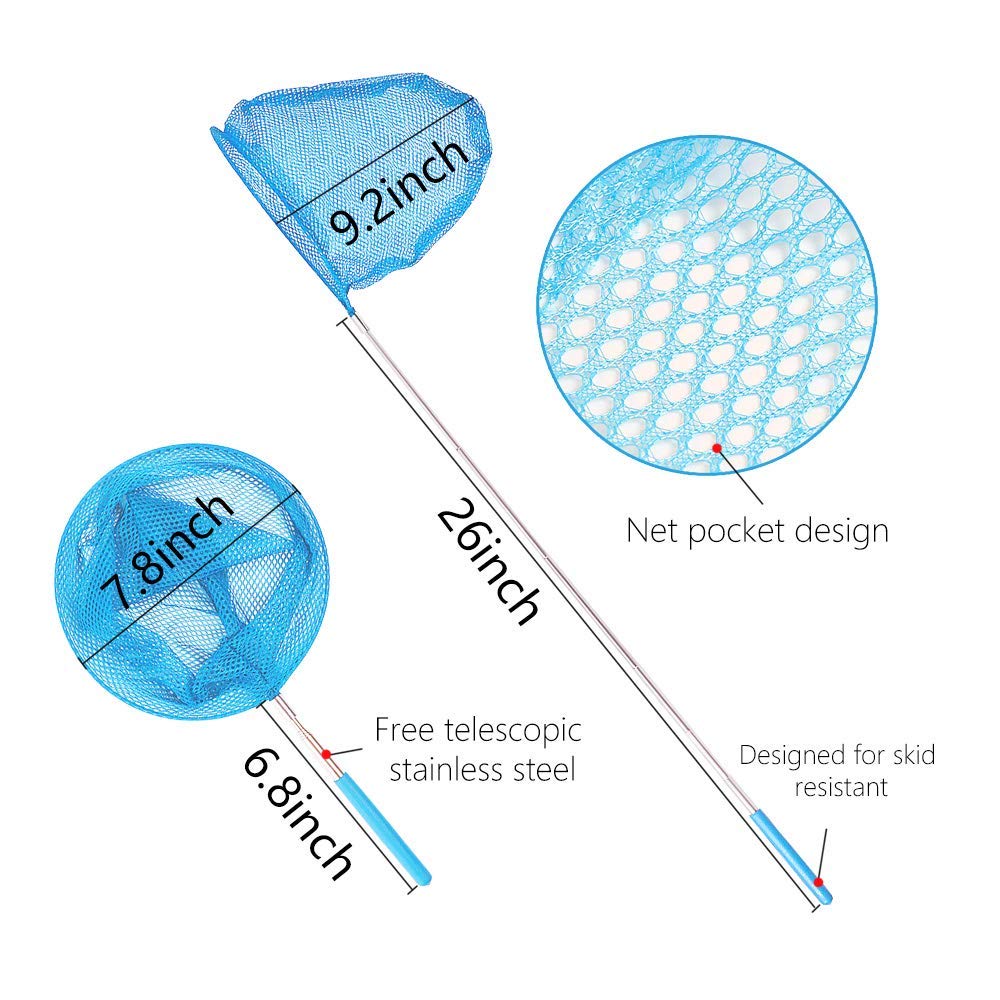 Kids Telescopic Butterfly Fishing Nets for Kids Catching Insect Net Outdoor Tools for Catching Bugs Fish Insect Ladybird, Extendable 34 Inches