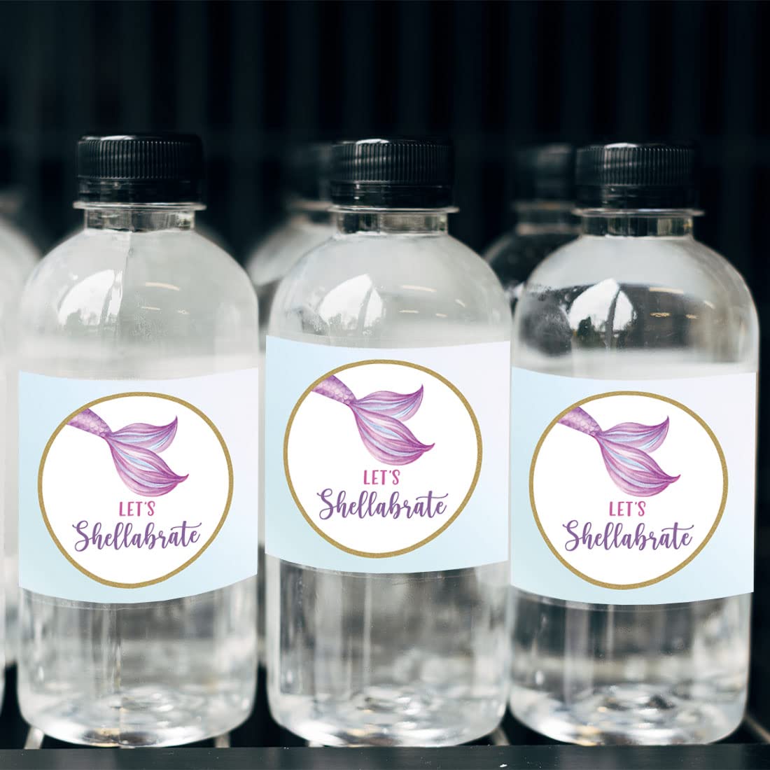 Andaz Press Mermaid 1st Birthday Waterproof Water Bottle Labels, Let's Shellabrate Birthday Party Favor Water Bottle Wraps Pastel Mermaid Theme