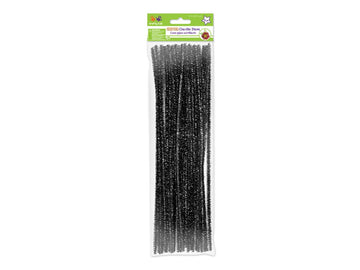 Krafty Kids GC025A 35 Piece Tinsel Chenille Stems Glitter Pipe Cleaners, 6mm by 12", Black
