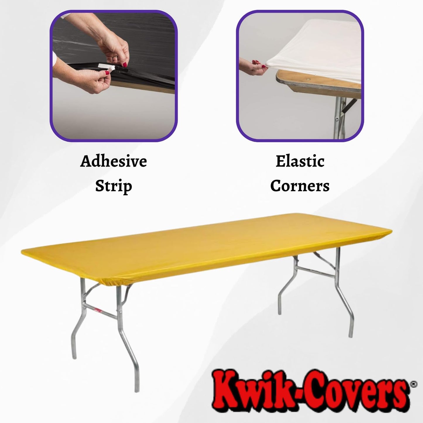 Kwik-Covers 6' Rectangle Plastic Table Covers 30" x 72", Bundle of 5 (Gold)