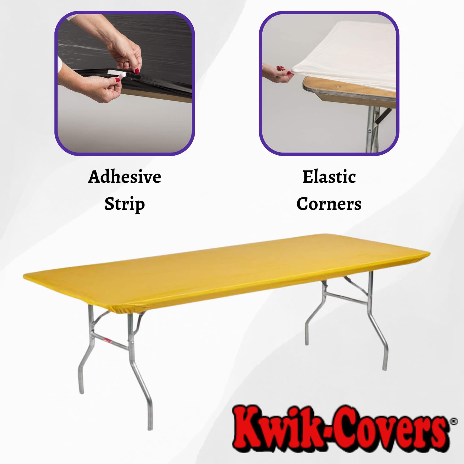 Kwik-Covers 6' Rectangle Plastic Table Covers 30" x 72", Bundle of 5 (Gold)