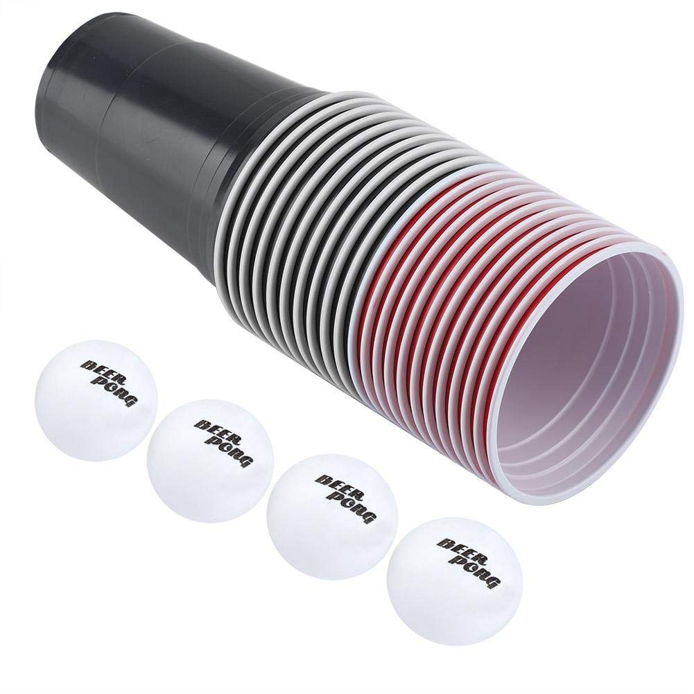 TOPINCN Beer Pong Drinking Game Set 22PCS Plastic Game Cups with 4PCS Pong Balls Outdoor Camping Pub Party Supplies 16oz(red Cups 11+Black