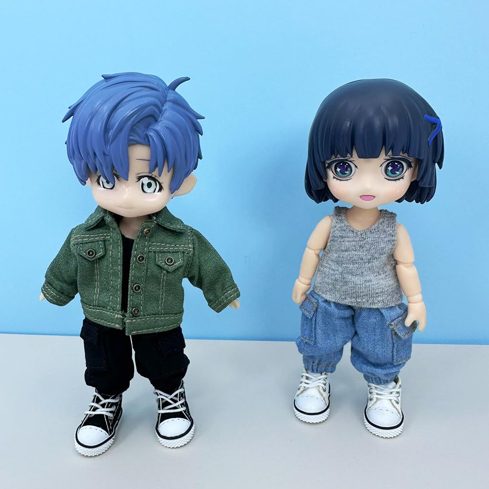niannyyhouse OB11 1/12 BJD Doll Clothes Coat Pocket Pants Vest Shoes Denim Outfit 4.3in Action Figures Doll Dressup (Pink)