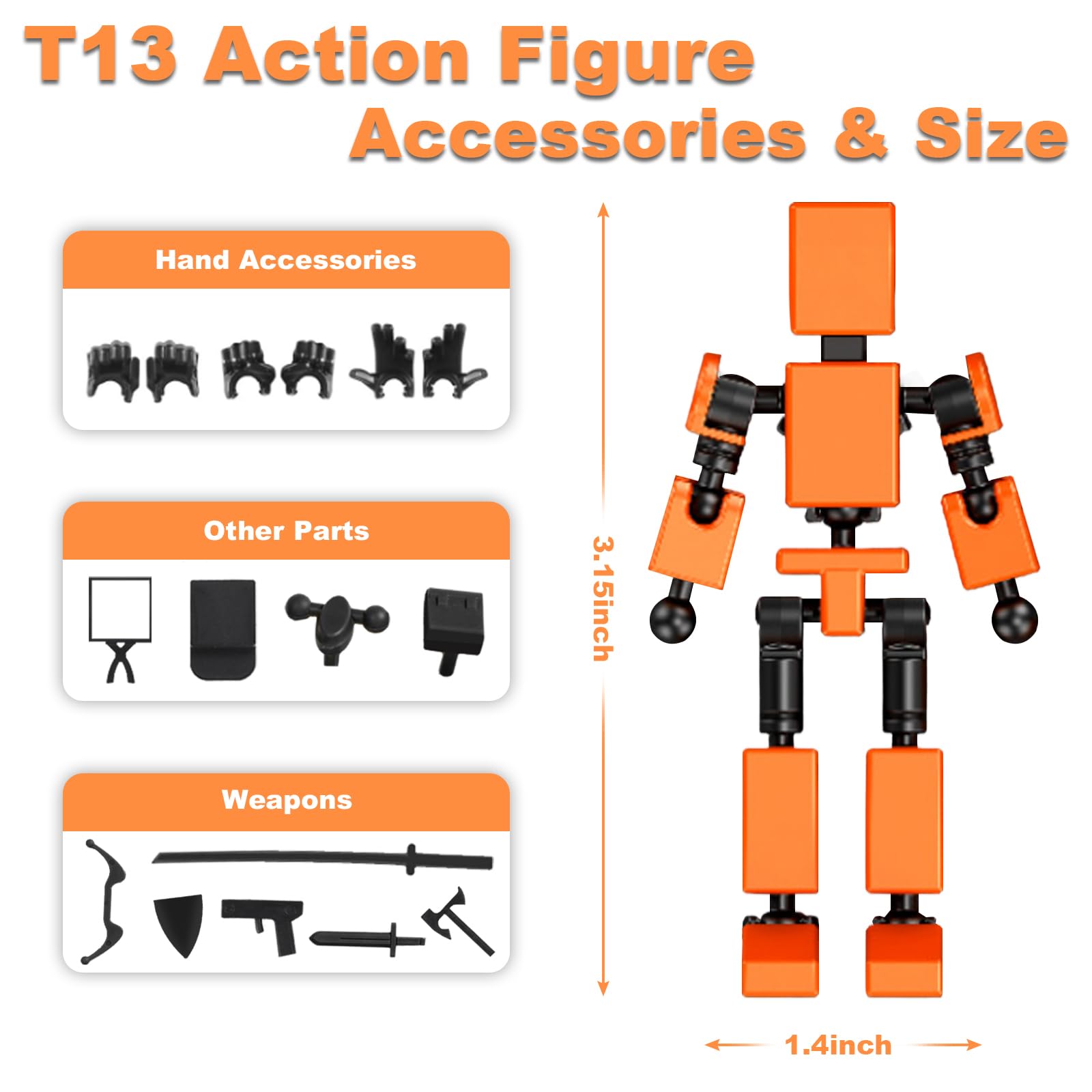 4PCS Mini Titan T-13 Action Figures Set, Assembly Completed Luck Dummy Robot 13 Action Figure Toys for Boys Stick Figures with Multi Joints Movable