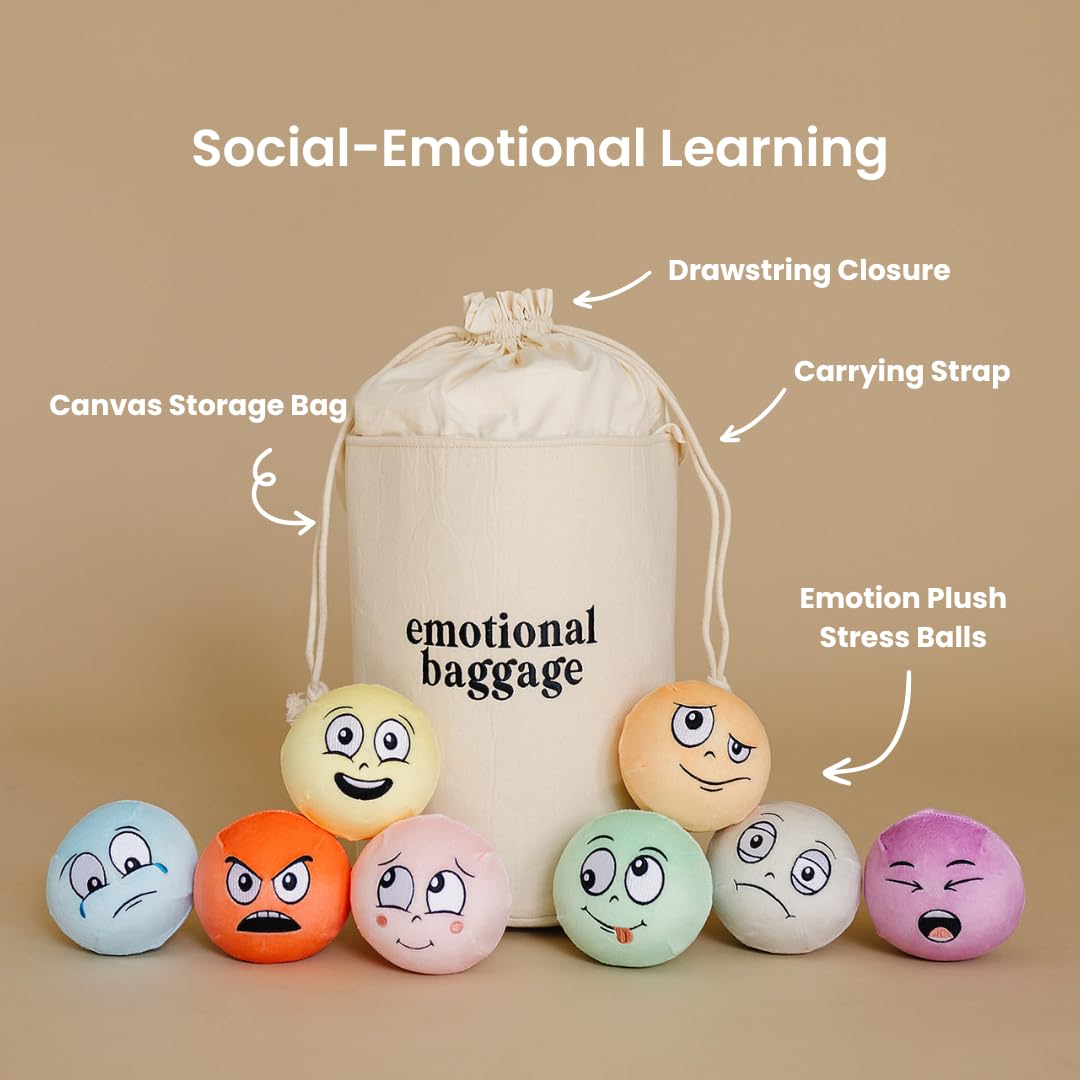 Emotional Baggage Plush Squeeze Toy with Canvas Storage Bag | Plush Stress Balls | Social Emotional Learning | Emotion Toys | Toys About Feelings |