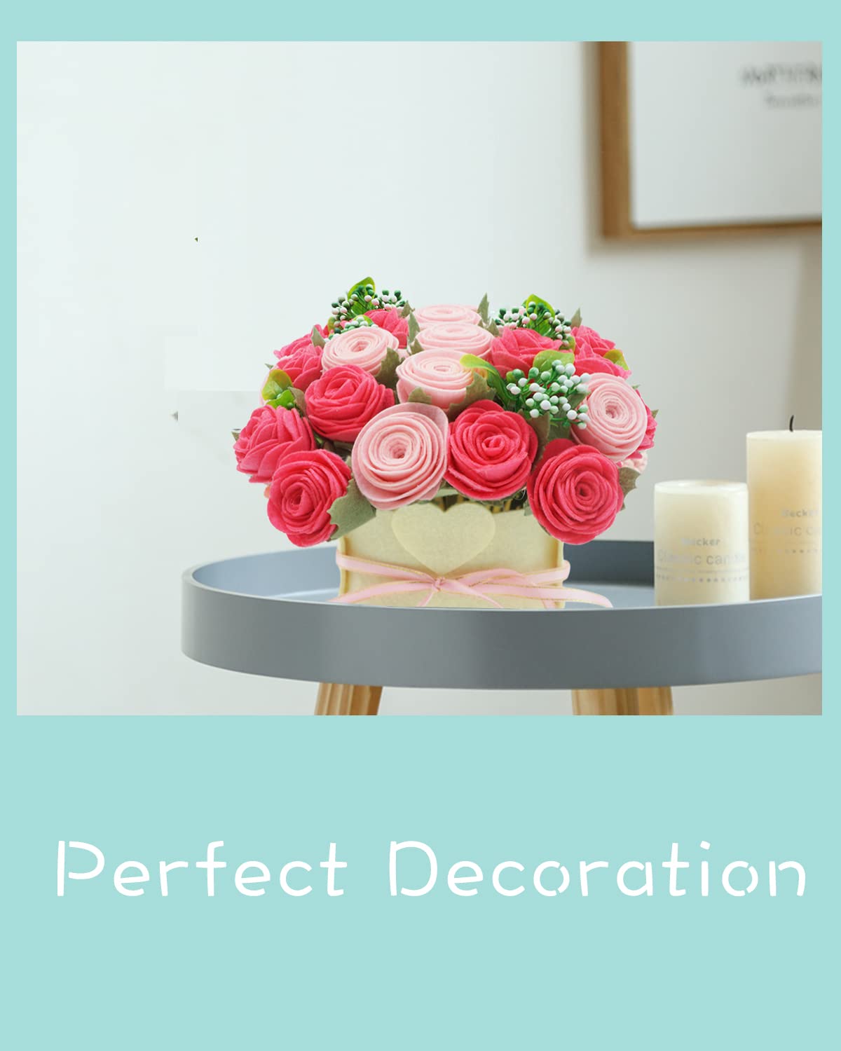 BAZIMA ALICE DIY Felt Flower Kit, Pink Rose Bouquet Kit, Floral Gifts - Arrange Pre-Cut Flowers and Foliage