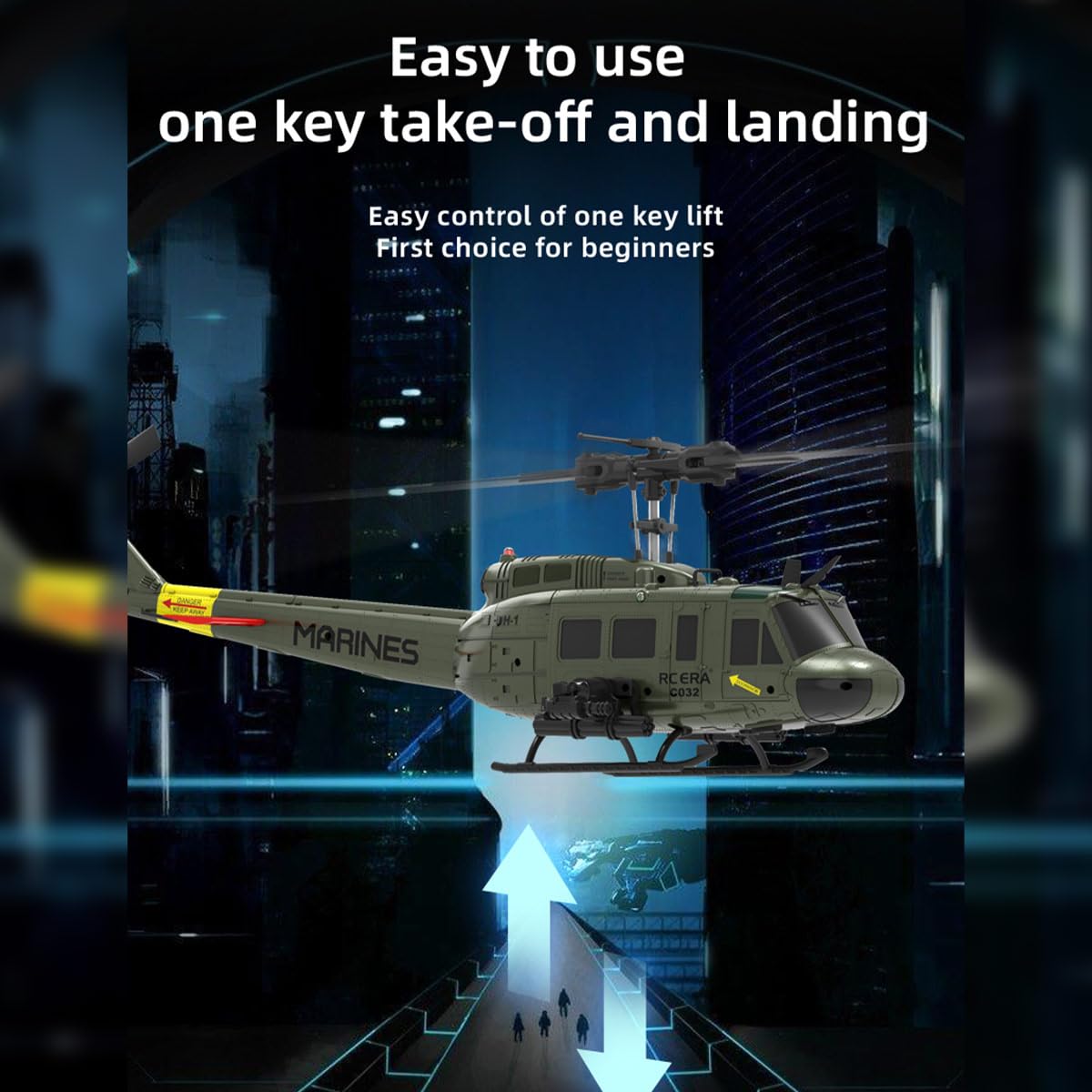 Keetopteep C032 UH-1 Huey RC Helicopter for Adults - 1/48 Scale 2.4G 6CH Flybarless Remote Control Helicopter, 3D Stunt Flight & High-Precision RC