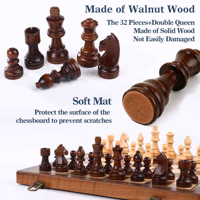 15 Inch Walnut Magnetic Chess Board Set for Adults Kids Wooden Chess, Folding Portable Travel Chess Game for Tournament Professional Beginner