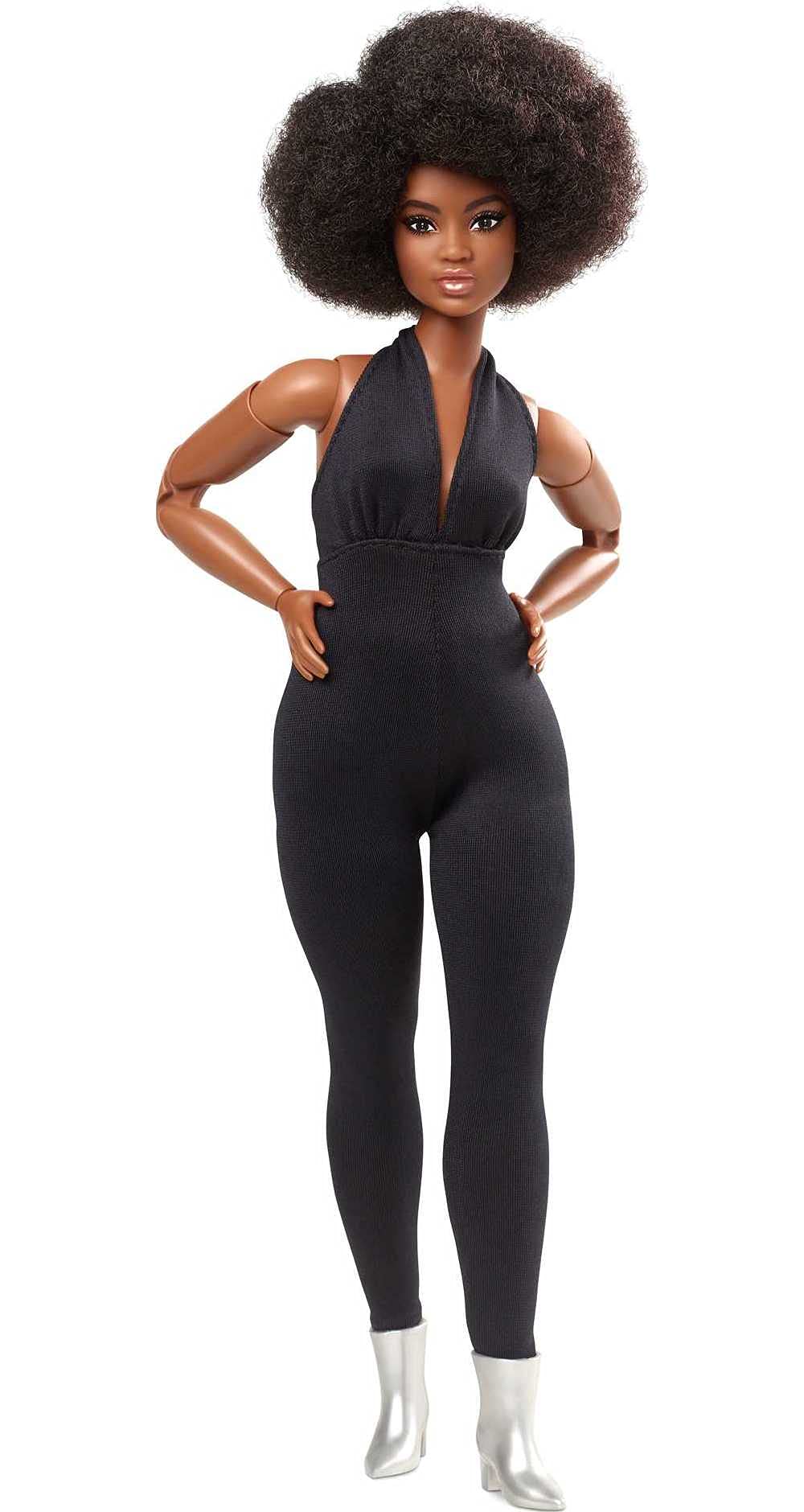 Barbie Signature Looks Doll (Curvy, Brunette) Fully Posable Fashion Doll Wearing Black Jumpsuit, Gift for Collectors