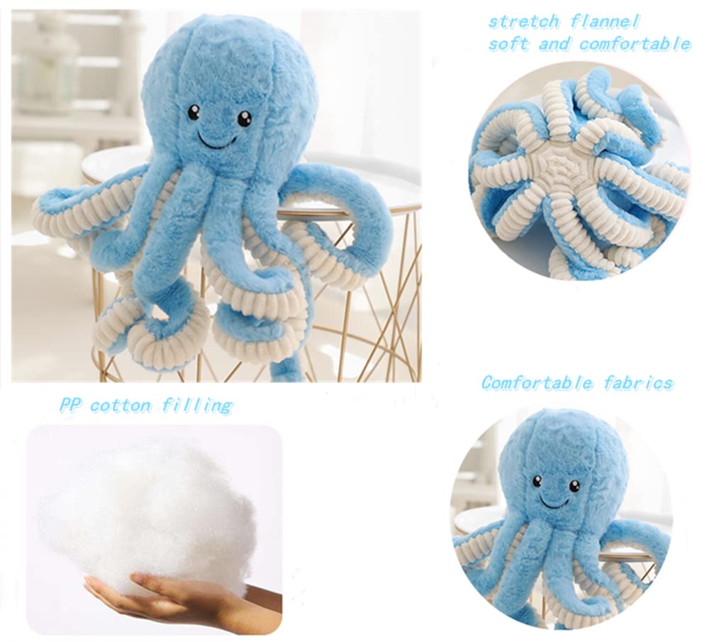 JOSON Cute Octopus Plush Toys, Soft Octopus Stuffed Animals, Girls and Boys Adult Birthday (16 Inch, Blue)
