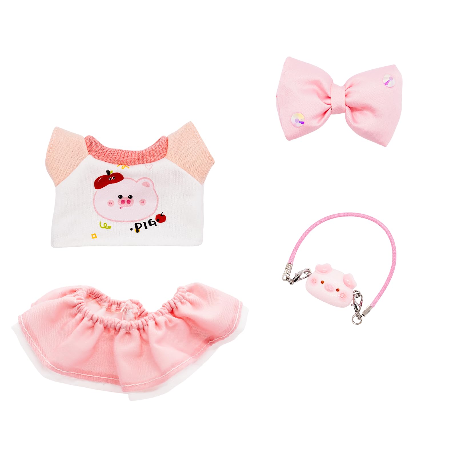 Collectors Clothes for 17cm Dolls Pink Cute Style 4 Piece Set Including a Bow, Shirt, Skirt, and Piglet Bag, Accessories for Play & Display