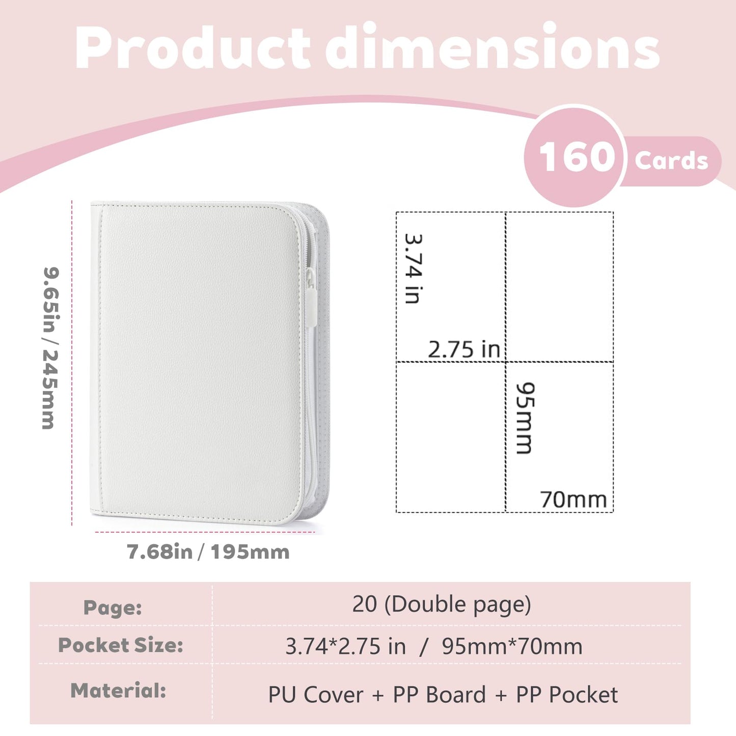 White Card Binder 4 Pocket, Trading Card Binder with Zipper, Holds 160 Card