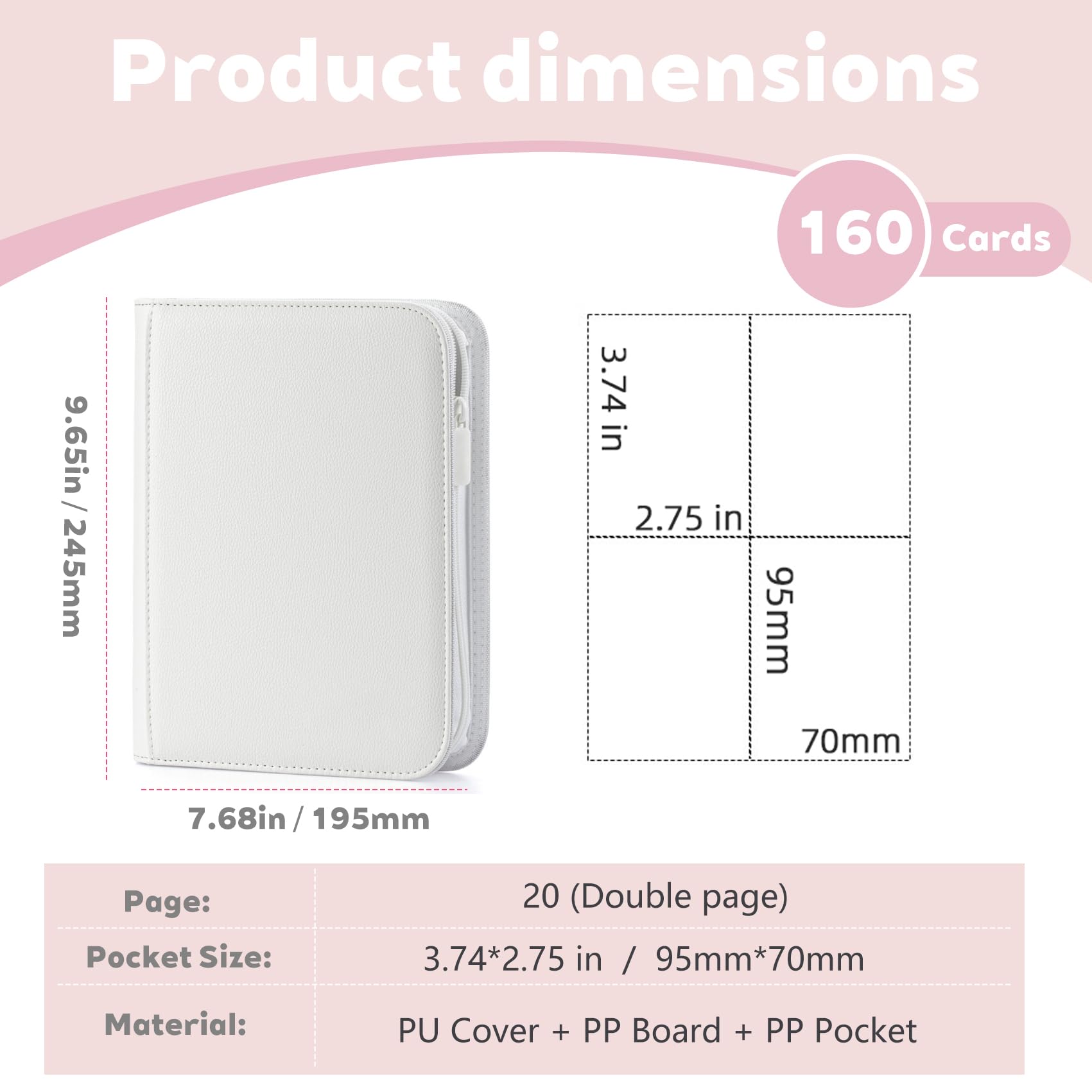 White Card Binder 4 Pocket, Trading Card Binder with Zipper, Holds 160 Card