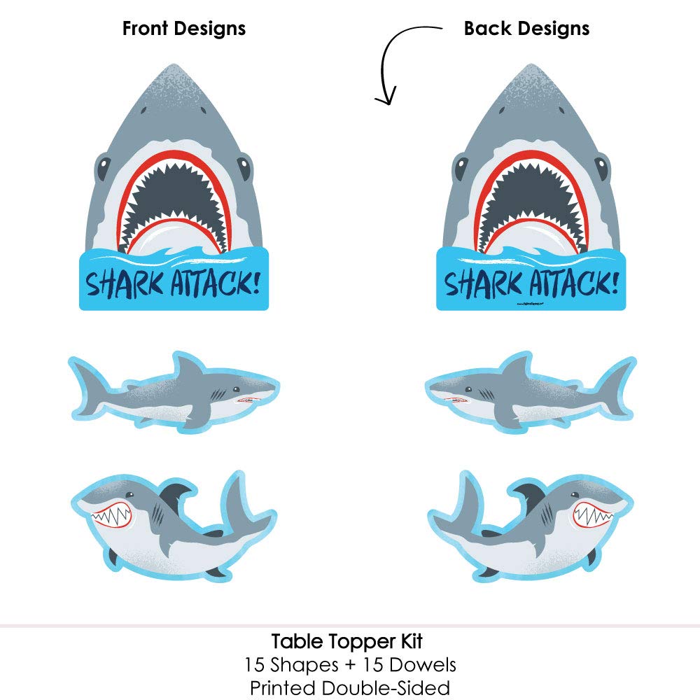 Big Dot of Happiness Shark Zone - Jawsome Shark Party or Birthday Party Centerpiece Sticks - Table Toppers - Set of 15