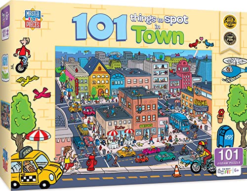 Masterpieces 100 Piece Family Jigsaw Puzzle for Kids - 101 Things to Spot in Town - 14"x19"