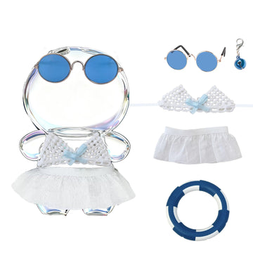 Swimsuit Party for 17cm Doll(No Dolls),5-Piece Set Including Clothes, Skirt, Blue Glasses, Blue Swimming Ring and Bell, Swimsuit Set, hot Party Style