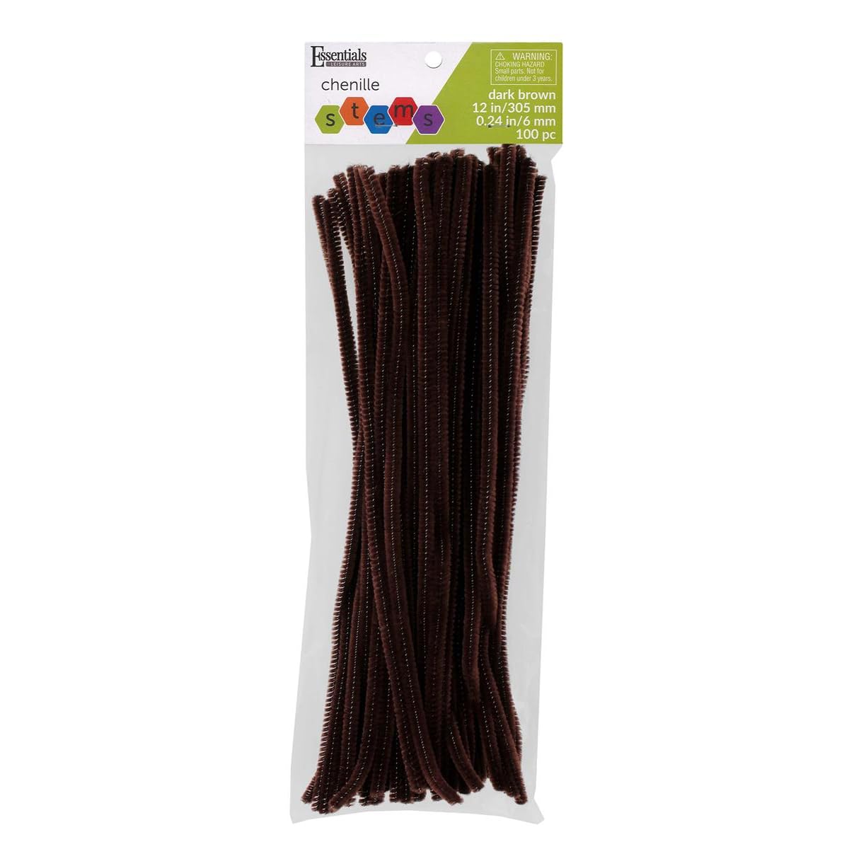 Essentials By Leisure Arts Chenille Stems Dark Brown, 12 Inch 6mm, Bendable Craft Pipe Cleaners for DIY Projects, Dolls, Ornaments, Jewelry,