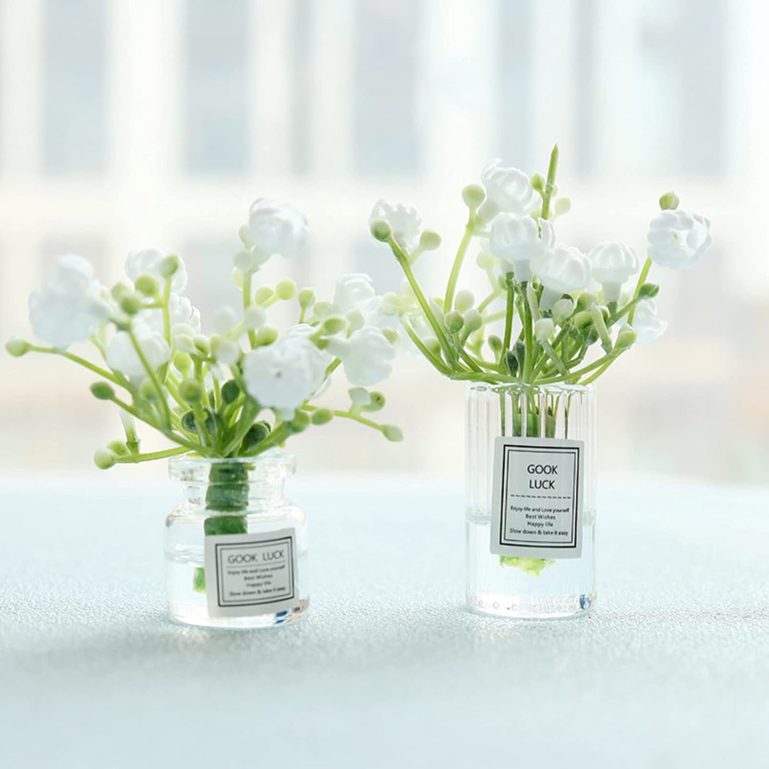 Miniature Flower in Vase Dollhouse Mini Jasmine Flowers Handmade Easily Matched Dollhouse Flower Vase Set Model Decor for 1:6 or1:8 Scale Micro