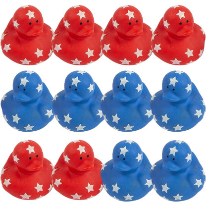 Patriotic Red, White and Blue Rubber Duckies for 4th of July - Bulk Set of 24 Ducks - Party Favors, Parades, Birthdays and Treasure Chest Supplies
