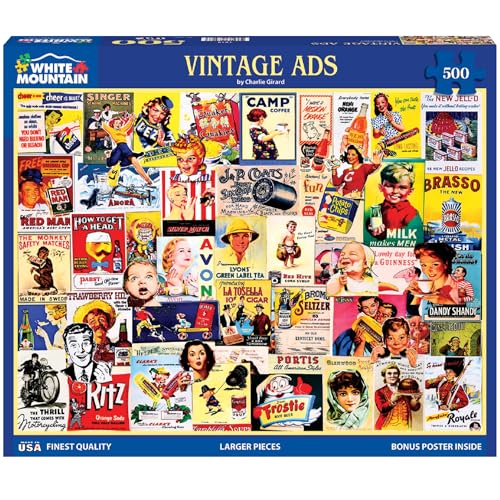 White Mountain 500 Piece Jigsaw Puzzle Funny Retro Collage, Vintage Ads