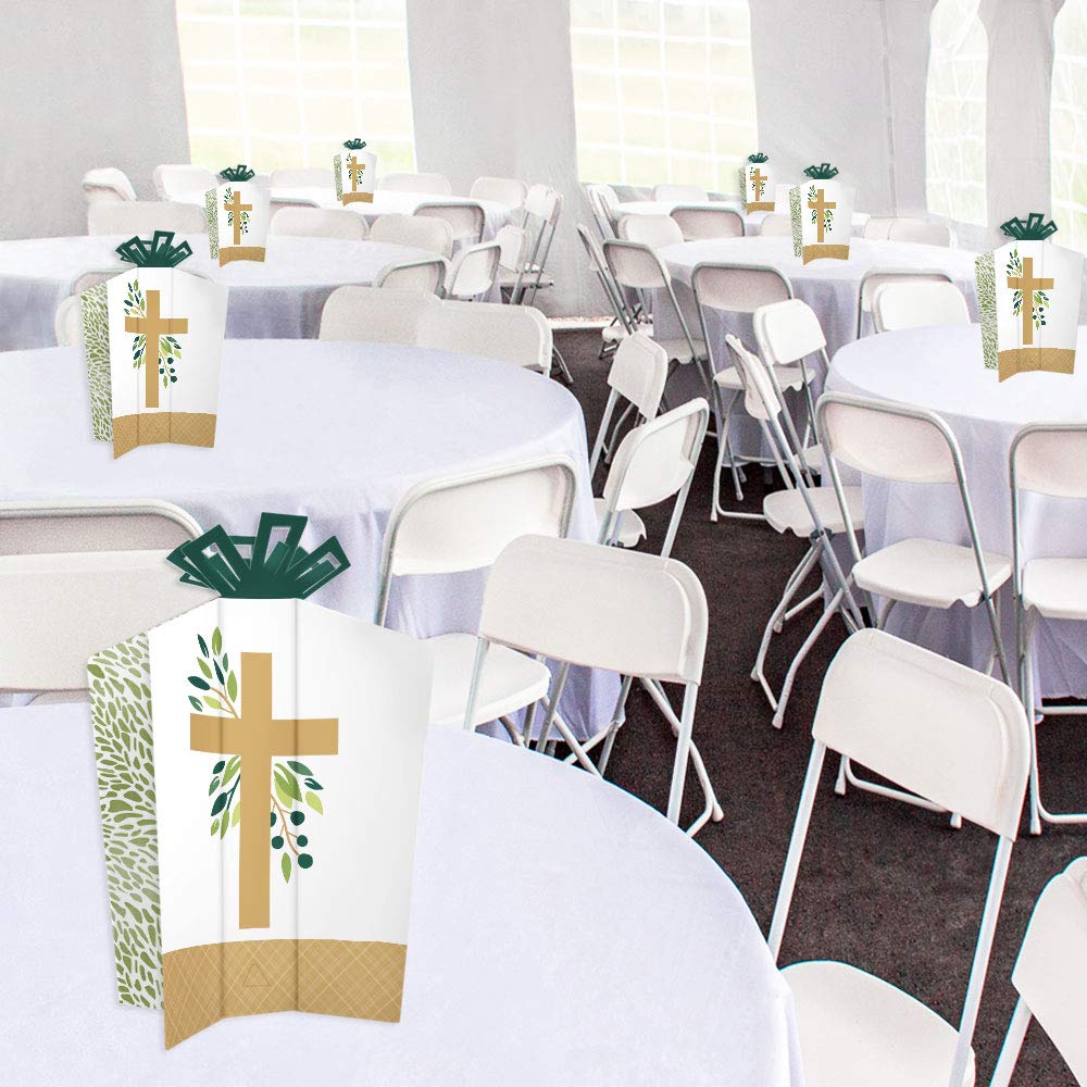 Big Dot of Happiness Elegant Cross - Table Decorations - Religious Party Fold and Flare Centerpieces - 10 Count