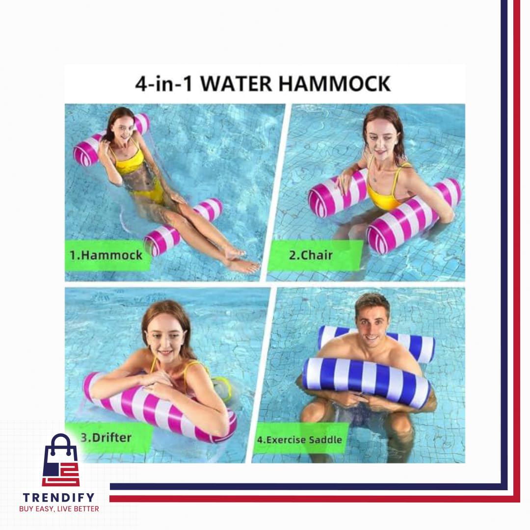 2-Pack Multi-Purpose Inflatable Pool Hammock - Saddle, Lounge Chair, Drifter - Water Hammock Lounge, Light Blue, Pink