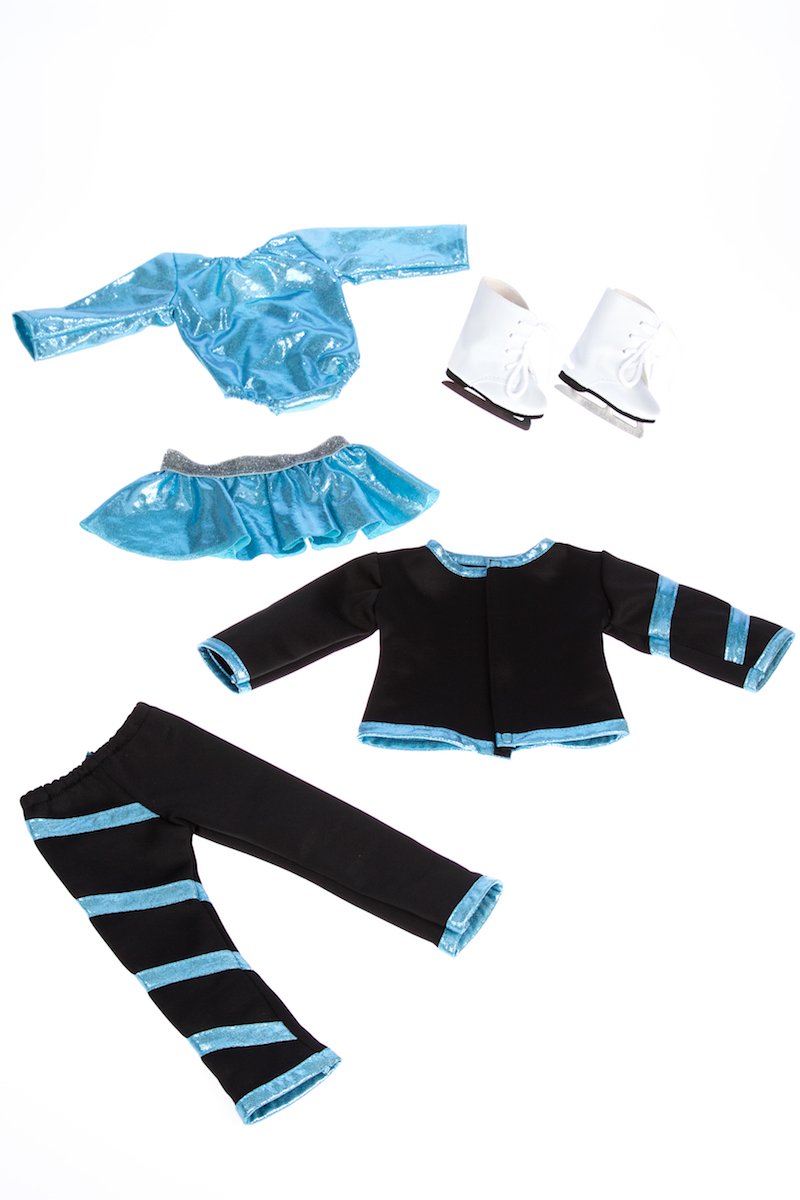 Super Skater - 18 Inch Doll Clothes - 2 Complete Ice Skating Outfits - 5 Pieces - Leotard, Skirt, Pants, Jacket, and 1 Pair of Skates (Dolls Not