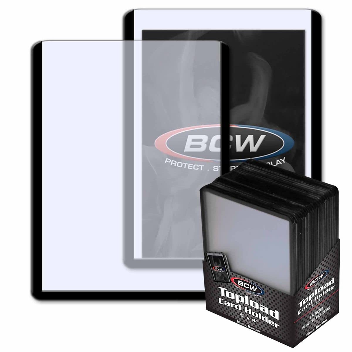 BCW 3x4 Topload Card Holder - Black Border | 25 Pack | Premium Quality Rigid PVC Protector for Standard Size Trading Cards | Card Holders for Sports
