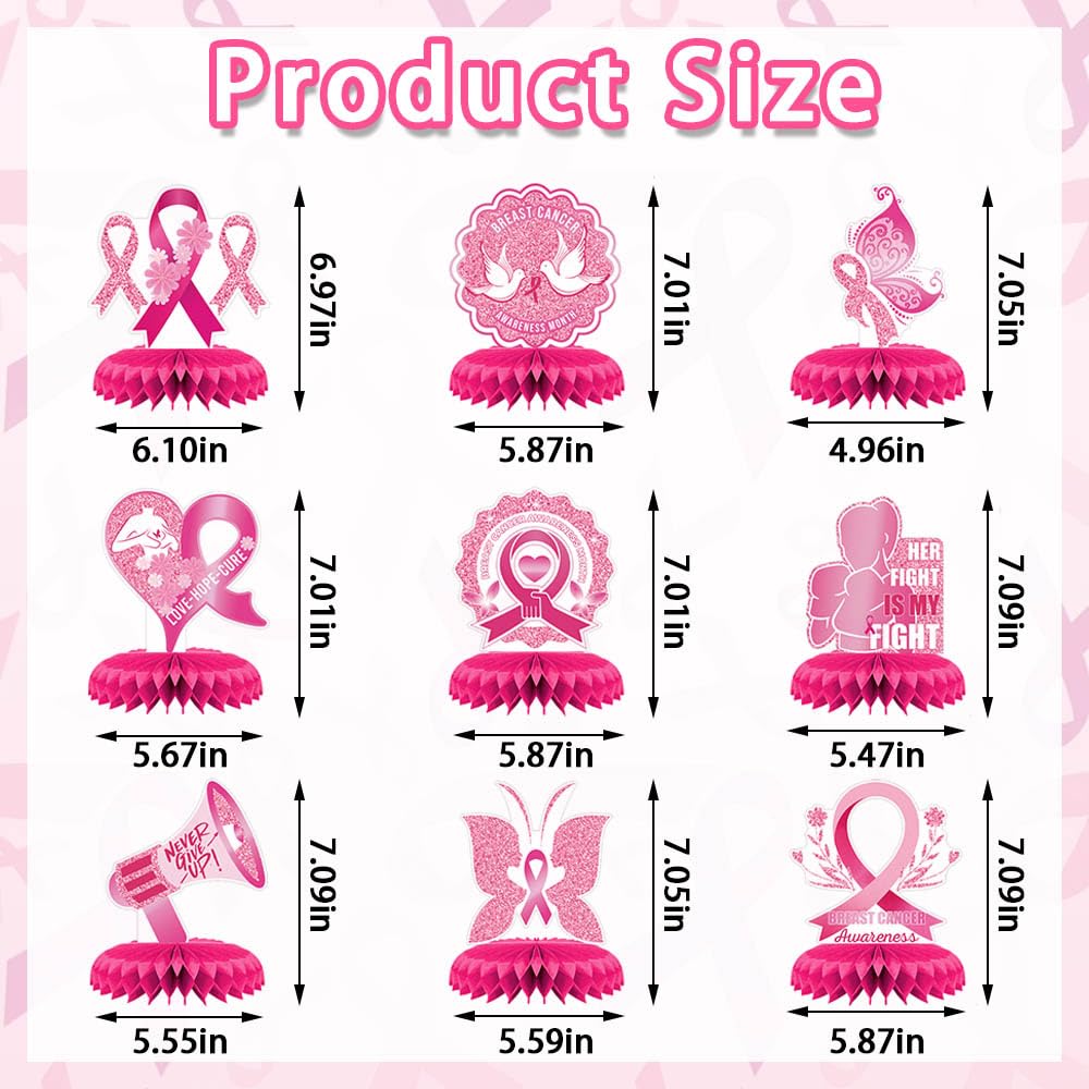 Hying 9 PCS Breast Cancer Awareness Honeycomb Table Centerpiece for Home Party, Fight Cancer Theme Pink Ribbon Breast Cancer Table Topper Centerpiece
